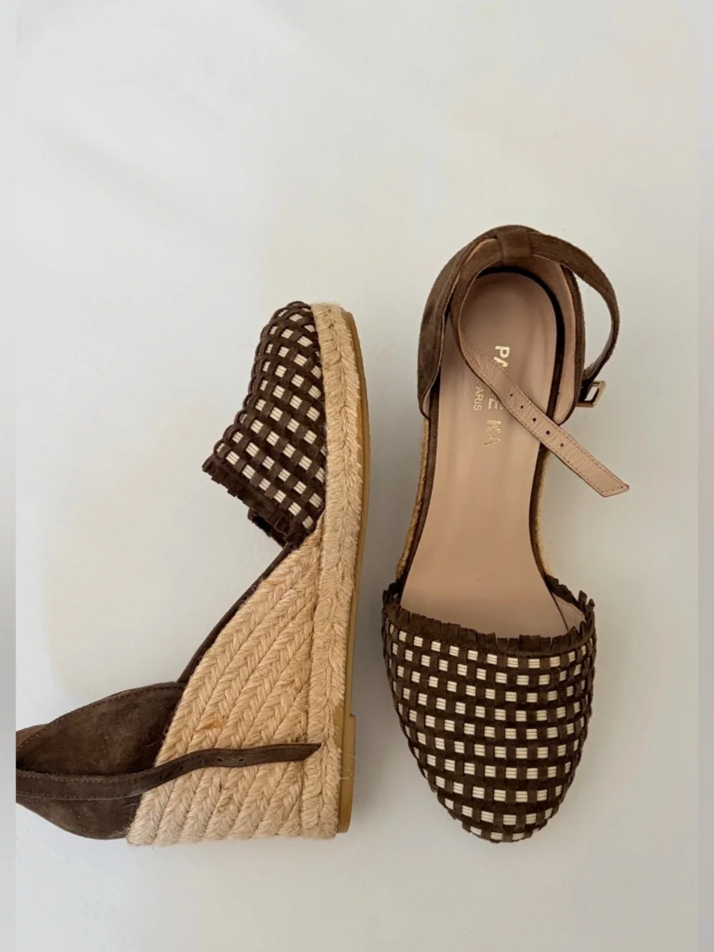 Paule Ka Paris Woman’s Shoes Espadrille Sandals Wedges Ankle Strap Suede 6.5